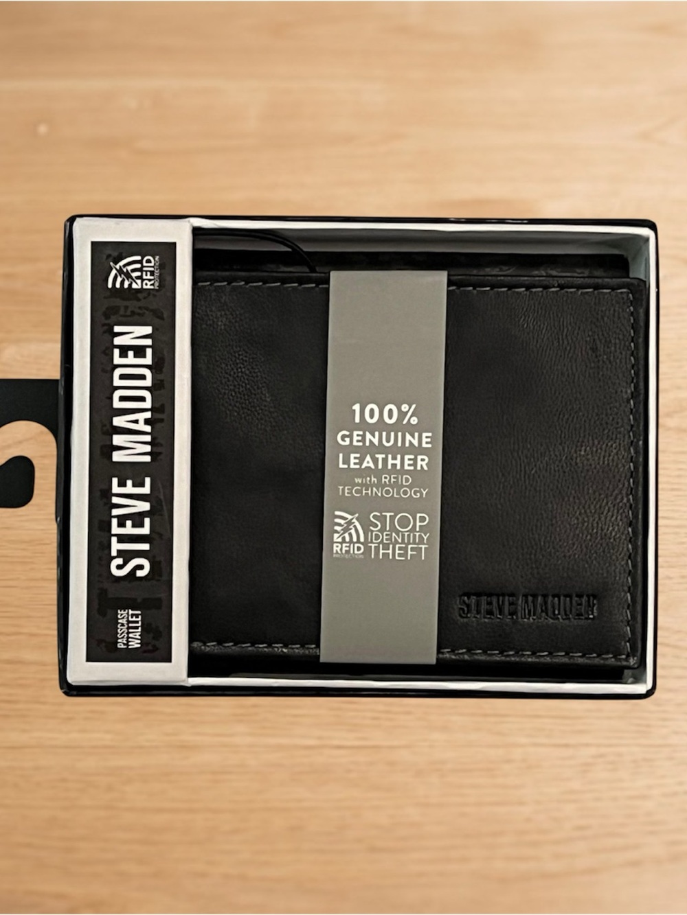 Steve Madden Black Leather RFID Wallet